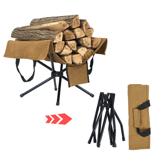 Convenient Outdoor Camping Firewood Organization Rack with Aluminium Alloy Placement Shelf and Firewood Storage Bag